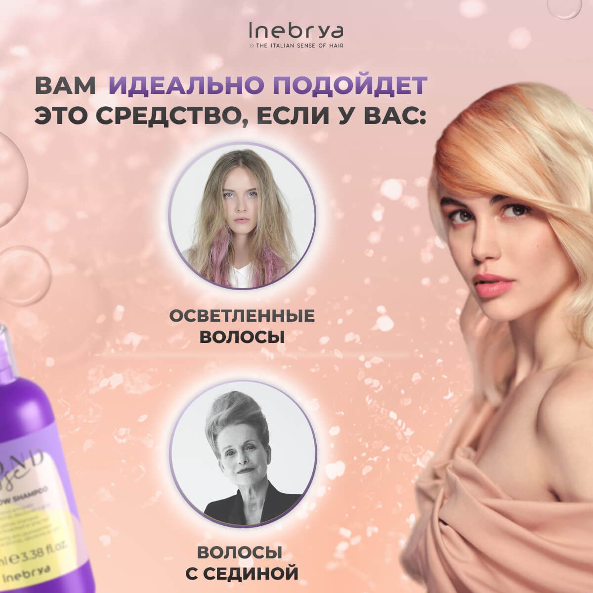 Шампунь антижелтый для осветленных и седых волос No Yellow Blondesse  Inebrya, 100 мл - купить в магазине 