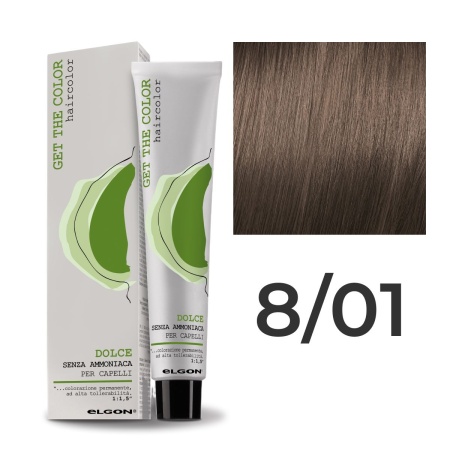 Крем - краска для волос профессиональная Elgon Get the Color Dolce 8/01 Светлый русый Натуральный пепельный 100 мл