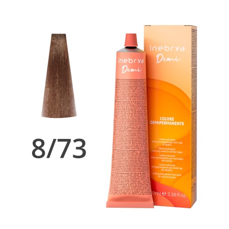 Краска тонер для волос профессиональная Inebrya Toner Demi Permanent 8/73 Светлый русый Коричнево-золотистый 100 мл