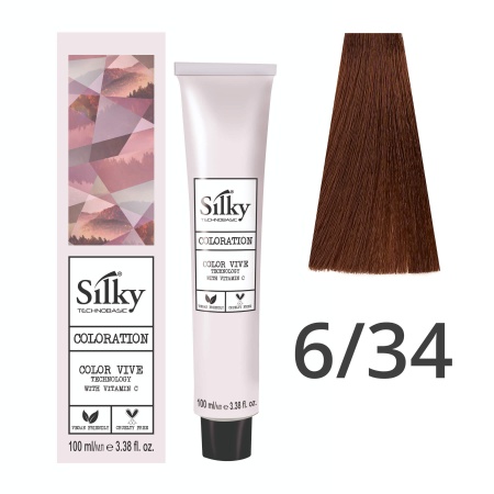 Краска для волос профессиональная Silky Color Vive/Ultralift 6/34 Темный русый Золотисто-медный, 100 мл
