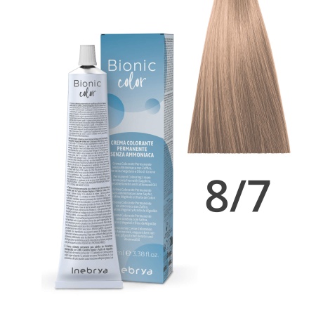 Краска для волос профессиональная без аммиака Inebrya Bionic Color 8/7 Светлый русый Коричневый 100 мл