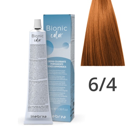 Краска для волос профессиональная без аммиака Inebrya Bionic Color 6/4 Тёмный русый Медный 100 мл