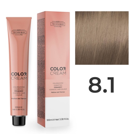 Перманентная крем-краска для волос Technique Color Cream Permanent Cosmetic Hair Colour 8.1 Светлый русый Пепельный, 100 мл