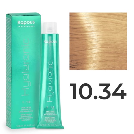 Крем-краска Kapous Hyaluronic Acid 10/34 Яркий блонд Золотисто-медный 100 мл