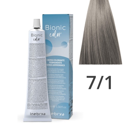 Краска для волос профессиональная без аммиака Inebrya Bionic Color 7/1 Русый Пепельный 100 мл
