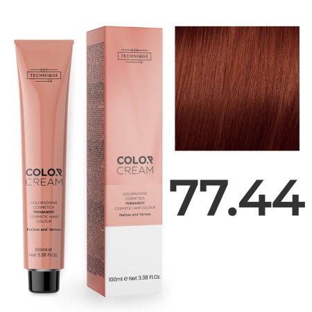 Перманентная крем-краска для волос Technique Color Cream Permanent Cosmetic Hair Colour 77.44 Глубокий русый Интенсивный медный, 100 мл