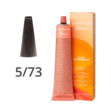 Краска тонер для волос профессиональная Inebrya Toner Demi Permanent 5/73 Светлый каштановый Коричнево-золотистый 100 мл