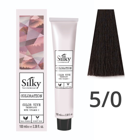 Краска для волос профессиональная Silky Color Vive/Ultralift 5/0 Светлый каштановый Интенсивный, 100 мл
