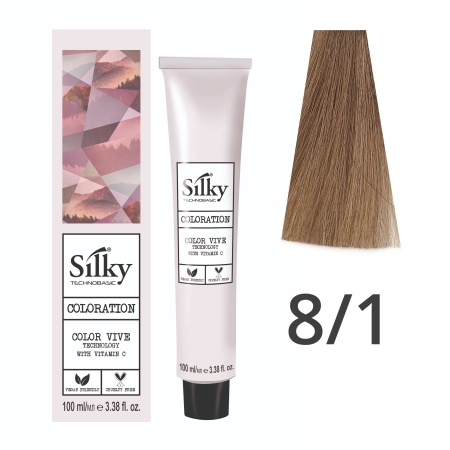 Краска для волос профессиональная Silky Color Vive/Ultralift 8/1 Светлый русый Пепельный, 100 мл