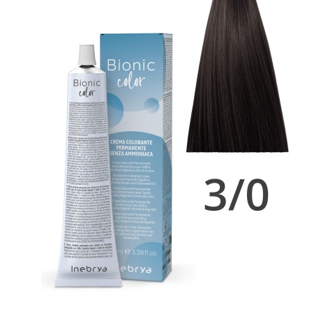 Краска для волос профессиональная без аммиака Inebrya Bionic Color 3/0 Тёмный каштановый Натуральный 100 мл