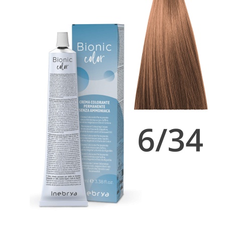 Краска для волос профессиональная без аммиака Inebrya Bionic Color 6/34 Тёмный русый Золотисто-медный 100 мл