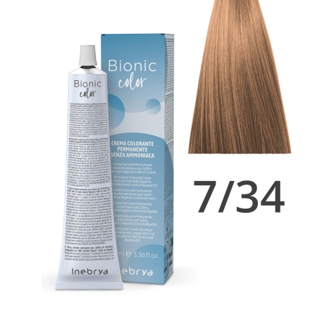 Краска для волос профессиональная без аммиака Inebrya Bionic Color 7/34 Русый Золотисто-медный 100 мл