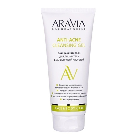 Очищающий гель для лица и тела с салициловой кислотой Anti-Acne Cleansing Gel Aravia Laboratories, 200 мл
